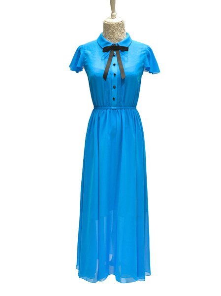 Blue Casual Plain Sheath Maxi Dress - StyleWe.com